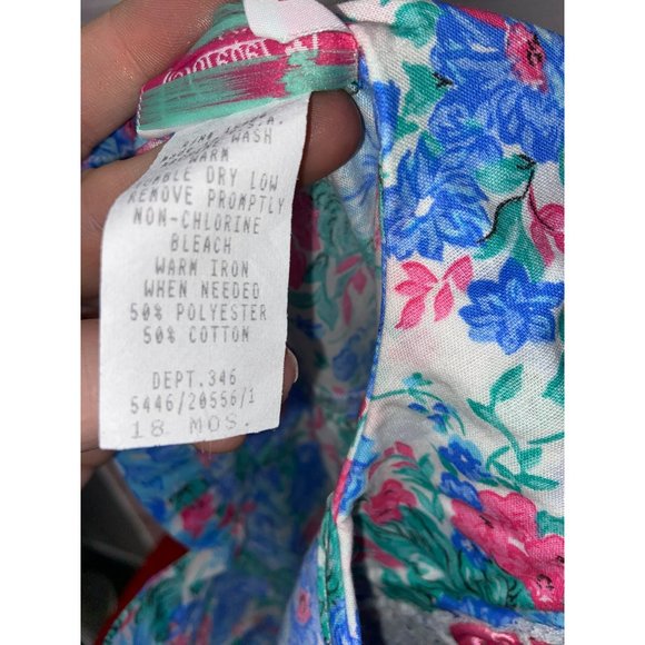 Vintage Forever Floral Blue Pink Lace Trim Size 18 Months Girl's Sleeveless Dres - Picture 9 of 9